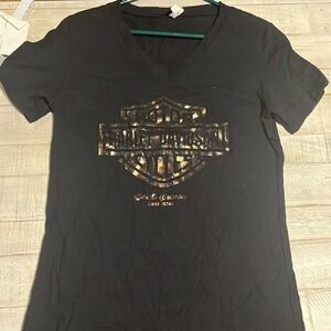 Harley Davidson Black V-Neck T-Shirt Puerto Penasco‎ Sonora Mexico Medium